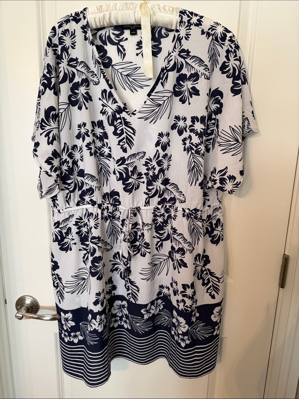 Mario Serrani White and Navy Floral Beach Coverup